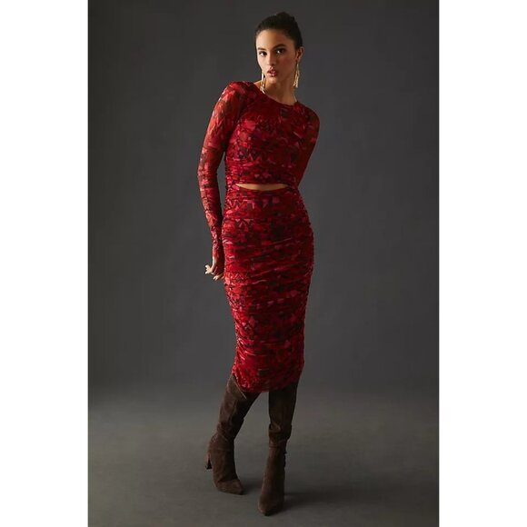 New MISA Cutout Long Sleeve Midi Dress in Red Size L - Picture 3 of 15
